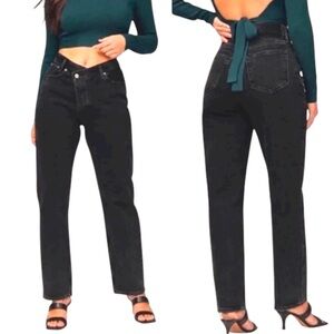 Abercrombie & Fitch Curve Love Crossover Waist DAD Jean size 25/0 R in Black